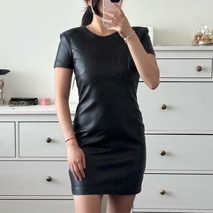 Vintage 90s Laundry by Shelli Segal black leather short sleeve mini dress